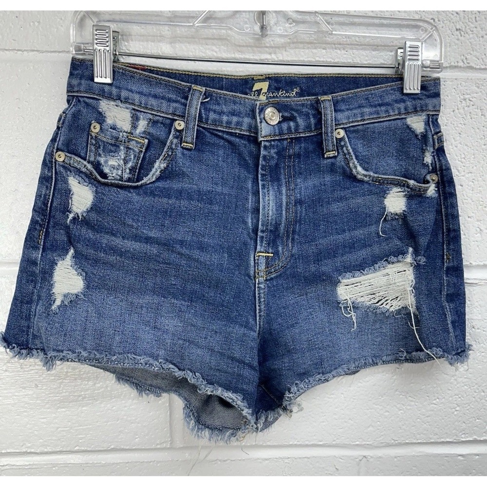 7 For All Mankind Denim Shorts Blue Distressed Cut-Off / Women's 26
